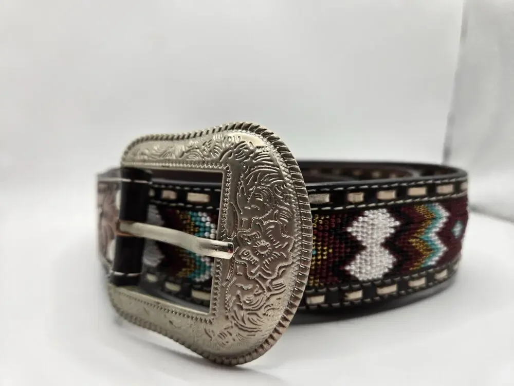ARIAT Seed Bead Leather Belt Basketweave Belt A1040402 Mens Sz 46